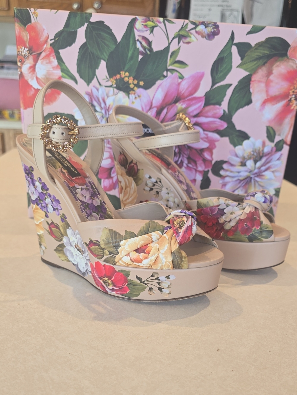 Dolce & Gabbana Floral Wedge Sandals Size 37
